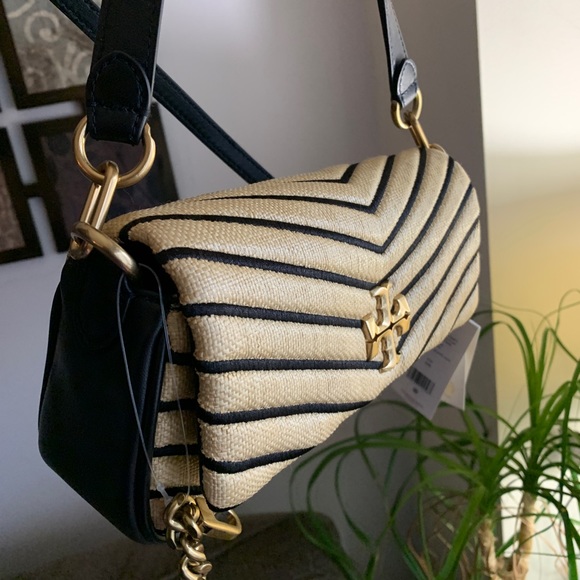 SOLD⛔️Authentic TORY BURCH Leather/quilted straw magnetic flap shoulder/Crosby - Picture 14 of 15